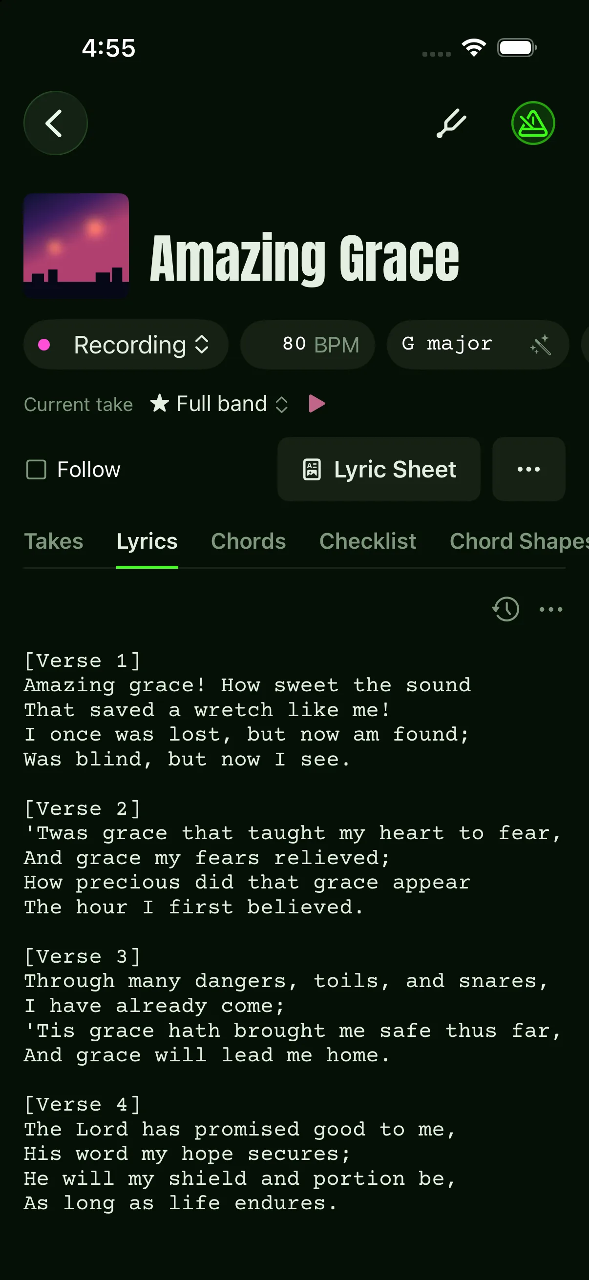 A song in Bardpot on iPhone
